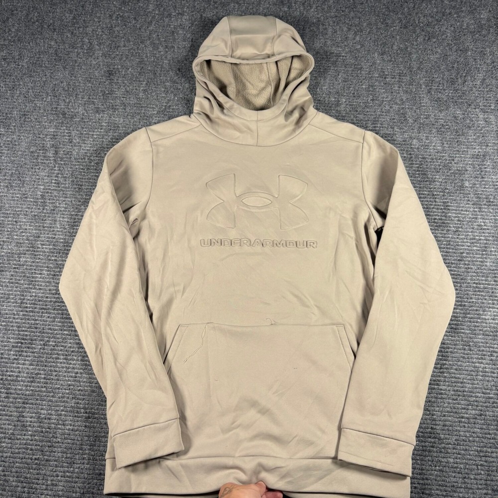 Under Armour Hoodie Youth XL Tan Good Embossed Logo Fleece Lined Loose Fit